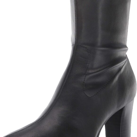 Women's Mid Calf Boot Black Size 8 Rubber Sole Square Toe Stacked Heel - Picture 1 of 8